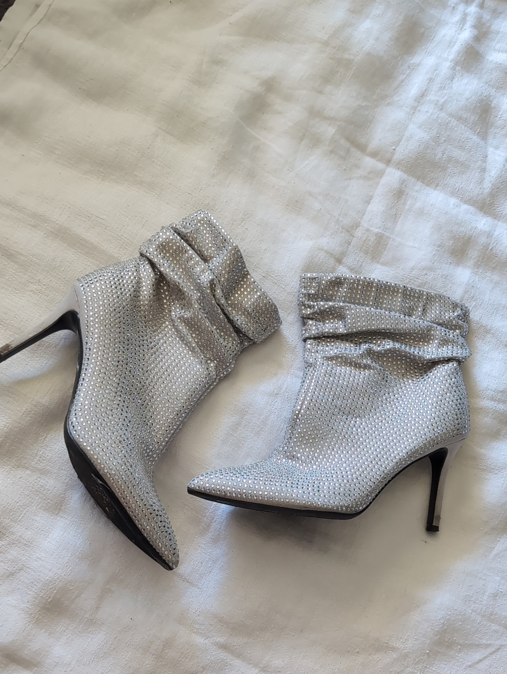 Nine West Silver Rhinestone Pointed-Toe Stiletto Ankle Boots